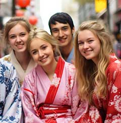 yukata wearing students in Japan